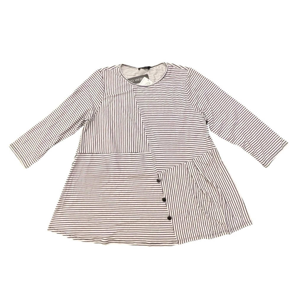Reina Lee Women’s Top Abstract Striped 3/4 Sleeve Tencel Spandex Large $108